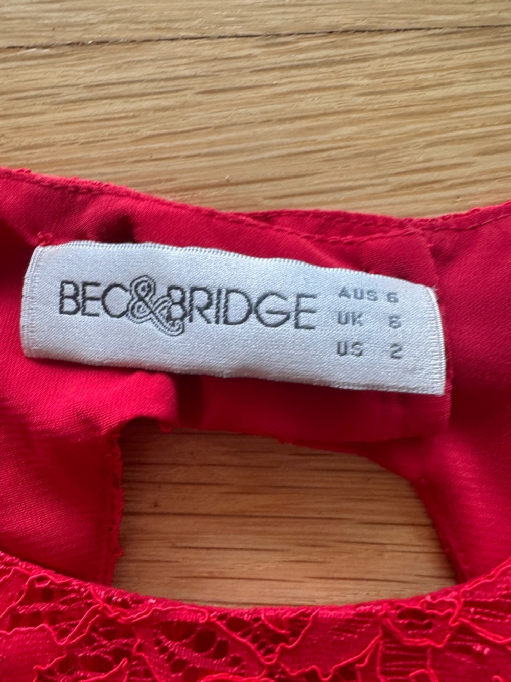 Bec & Bridge Red Lace Cap-Sleeve Sheath with Keyhole - Picture 3 of 7